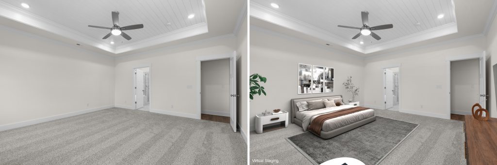 Virtual staging bedroom example before and after